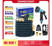 X-COTEC Tuyau d'Arrosage Extensible 15m/30m, Raccords Laiton 1/2" 3/4", Pistolet 10 Jets, Tuyau Flexible pour Jardin et Auto Bleu