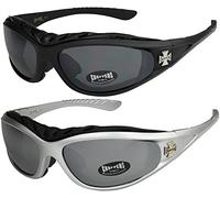 X-CRUZE Choppers - Lot de 2 paires de lunettes de soleil avec rembourrage hommes - 1x Modèle 01 (noir/teinte noir) et 1x Modèle 06 (argenté/teinte noir avec effet miroir argenté) - Modèle 01 + 06 -
