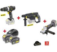 X-FIT PACK « GROS oeUVRE » 3 machines 18V + 2 batteries 18V 3.0Ah : Perceuse percu/visseuse + Marteau Perfo + Meuleuse d'angle