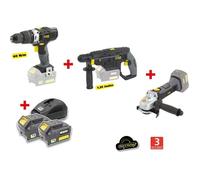 X-FIT PACK « GROS ŒUVRE » 3 machines 18V + 2 batteries 18V 3.0Ah : Perceuse percu/visseuse + Marteau Perfo + Meuleuse d’angle