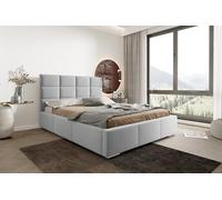 X-Group4th Seelloo MIA Lit capitonné moderne 180 x 200 cm avec tiroir de lit et cadre en métal solide, grand espace de rangement, tête de lit 103 cm de haut, housse en tissu Velluto gris clair