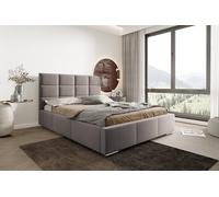 X-Group4th Seelloo MIA Lit capitonné moderne 200 x 200 cm avec tiroir de lit et cadre en métal solide, grand espace de rangement, tête de lit 103 cm de haut, housse en tissu Velluto gris foncé