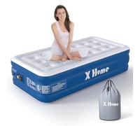 X Home Matelas gonflable individuel avec pompe intégrée, matelas gonflable surélevé de 45,7 cm avec technologie dynamique de bobine de flux d'air pour invités, voyages portables, camping
