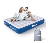 X Home Matelas gonflable pour grand lit avec pompe intégrée, matelas gonflable de 33 cm avec technologie de bobine de flux d'air dynamique pour camping, invités, voyage portable, gonflage/dégonflage