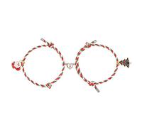 X-Institute 2 Pcs Christmas Charm Magnet Stretch Strand Bracelets Christmas Tree Snowman Santa Couple Pendant Bangle