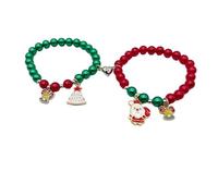 X-Institute 2pcs Christmas Couple Bracelets for Women Men Heart Matching Beaded New Year Party Aesthetic Jewelry Elastic
