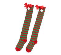 X-Institute Bas Rayés Vert/rouge Dessus Du Genou Chaussettes Longues À Nœud Papillon Jolies Chaussettes Élastiques De Noël Pour Dames