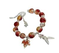 X-Institute Chaîne de main unique avec perles en cristal et plumes d'érable et de papillon, style chinois unique, bijou d'amitié, cadeau