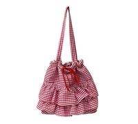 X-Institute Creative Plaids Sac à bandoulière avec détails à volants Grande capacité Sac à main pour le shopping et les voyages Sac à main pour les jeunes mode, Rouge, One Size