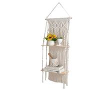 X-Institute Étagère murale en macramé fait à la main en corde de coton pour pots de fleurs - Support de suspension pour décoration murale extérieure et intérieure - Cadeaux en bois tissé - Étagères