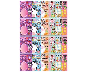 X-Institute Lot de 24 feuilles d'autocollants pour décoration d'œufs de Pâques pour enfants - Vache, mouton, poulet