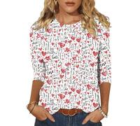 X-Institute T-shirt pour femme sur le thème de la Saint-Valentin avec motif cœur à manches 3/4 décontractées pour femmes, chemises habillées à manches longues boutonnées, G, XL