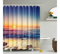 X-Labor Rideau de douche motif arbre multicolore 240 x 200 cm - Anti-moisissure - Imperméable - Tissu polyester - Rideau de douche (240 x 200 cm (l x H), plage)