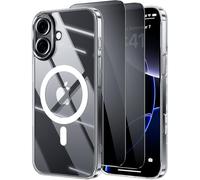 X-level Coque Magnétique pour iPhone 16, Compatible avec Magsafe, avec 2 Protection D'écran Anti-Espion, Étui Housse Verre Fine Anti-jaunissement, Transparente