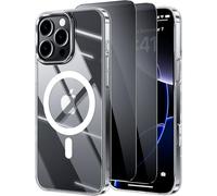X-level Coque Magnétique pour iPhone 16 Pro, Compatible avec Magsafe, avec 2 Protection D'écran Anti-Espion, Étui Housse Verre Fine Anti-jaunissement, Transparente