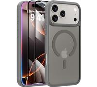 X-level Coque Magnétique pour iPhone 17 Pro Max Compatible avec Magsafe avec 2 Verre Trempé Mat Étui de Protection Arrière Translucide Antiempreintes Housse Antichoc avec iPhone 17 Pro Max- Gris