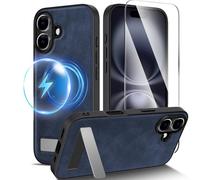 X-level Coque pour iPhone 16 avec Verre trempé,Compatible avec MagSafe ,Support Ajustable,Housse élégante en Cuir PU, étui Protecteur Ultra Fine et Antichoc pour iPhone 16 Case,Bleu