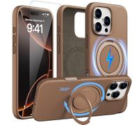 X-level Coque pour iPhone 16 Pro, Compatible avec MagSafe Silicone Case et Verres Trempés Antidérapant 360°Anneau de Rotation Magnétique Étui de Protection - Titane Or