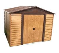 X-Metal Abri de Jardin Métal Aspect Bois 4,6m² | Rangement Extérieur Hauteur 177cm avec Kit Ancrage | Double Porte Coulissante, Aération, Résistant Intempéries - Marron