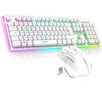 X Mk600 Pack Clavier Souris Sans Fil Blanc Rechargeable Rgb Layout Azerty Français Rétroéclairé Gaming Keyboard Semi Mecanique Wireless Mouse 4800 Dpi Ps4/Ps5, Pc, Xbox