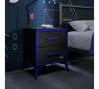 X-Rocker Arcane Table de chevet en toile avec 2 tiroirs, table d'appoint de rangement avec 2 tiroirs en tissu pour salon, chambre d'enfant, placard, couloir - Noir/bleu