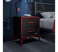 X-Rocker Arcane Table de chevet en toile avec 2 tiroirs, table d'appoint de rangement avec 2 tiroirs en tissu pour salon, chambre d'enfant, placard, couloir - Noir/rouge
