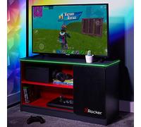 X-Rocker Carbon-Tek Meuble TV LED avec 4 étagères, moderne, brillant, mat, MDF, meuble de salon, support multimédia, meuble avec éclairage LED réglable pour éclairage ambiant, compatible TV de 42"