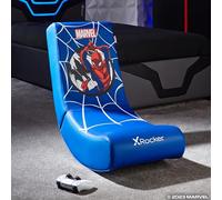 X-Rocker Marvel Spider-Man Chaise de jeu vidéo à bascule pour juniors, siège à bascule pliable sous licence Spiderman, chaise de jeu en similicuir pour enfants Hero - Édition Spider Man Bleu