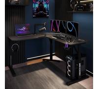 X-Rocker Cougar Corner Bureau de jeu réversible en forme de L réglable en hauteur avec grand écran double écran et cadre en métal robuste pour adultes et enfants Noir carbone avec tapis de souris 140