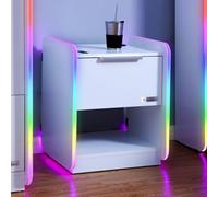 X-Rocker Electra Table de chevet de jeu avec chargement sans fil intégré et éclairage RVB Neo Motion Sync ambiant, meuble de chambre à coucher avec tiroir et étagère de rangement - Blanc