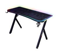 X-Rocker Lumio Bureau de jeu compact à LED RVB avec design peu encombrant, crochet pour écouteurs, porte-gobelet, cadre en métal robuste, 110 x 55 cm, pour adultes et enfants, noir carbone, tapis de