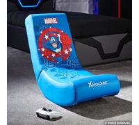X-Rocker Marvel Captain America Chaise de jeu vidéo à bascule pour juniors, siège à bascule pliable sous licence, chaise de jeu en similicuir pour enfants Hero - Édition Captain America Bleu