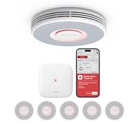 X-Sense Lot de 6 détecteurs de fumée intelligents Wi-FI avec Sortie vocale et 17 emplacements, détecteur d'incendie, détecteur de fumée en réseau, 33 mm, détecteur d'incendie avec Station de Base