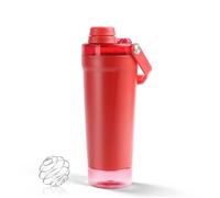 X SIM FITNESSX Bouteille shaker de protéines en acier inoxydable avec poignée 500 ml + 200 ml Bouteille d'eau isotherme avec compartiment de rangement (rouge)