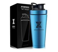 X SIM FITNESSX Shaker pour boisson protéinée en acier inoxydable 700 ml avec boule, double wall-Blau, 700 ml