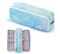 X SIM FITNESSX Trousse à Crayons - pour Adolescentes et Filles - 3 Compartiments - Grande capacité - pour l'école et Le Bureau, Ciel étoilé Bleu, Trousse à Crayons