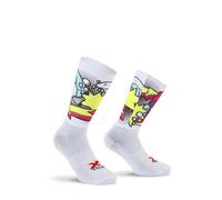 X Tech Sport Design, Chaussette Crono 8, 1 paire, chaussette technique aérodynamique, chaussette de cyclisme, côtes pour une résistance minimale à l'air, Blanc avec fantaisie, 35-38