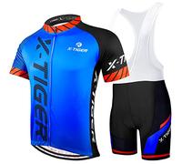 X-TIGER Maillot de Cyclisme Manches Courtes Homme avec Cuissard à Bretelle 5D Gel Rembourré,VTT Courtes Respirant Vêtements de Cyclisme Sports Shorts Pantalons avec Tee Shirt (M, 1101)