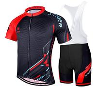 X-TIGER Maillot de Cyclisme Manches Courtes Homme avec Cuissard à Bretelle 5D Gel Rembourré,VTT Courtes Respirant Vêtements de Cyclisme Sports Shorts Pantalons avec Tee Shirt