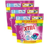 X•Tra Total - Lessive Capsules- Trio-Caps - 4+1 - Propreté - Eclat - Fraîcheur - Engagé pour vous - Economique - Parfum Fleuri - Déo Fraîcheur + - 24H Anti-Odeurs - Efficace des 20°C - 30 Lavages