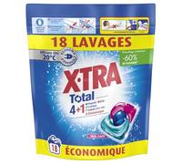 X-Tra Total, Lessive capsule, Trio-Caps, Total 4+1, Proprete, Eclat, Fraicheur, Engagé pour vous, Economique, Efficace des 20°C, 100% hydrosoluble, 18 lavages