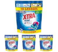X-Tra Total, Lessive capsule, Trio-Caps, Total 4+1, Proprete, Eclat, Fraicheur, Engagé pour vous, Economique, Efficace des 20°C, 100% hydrosoluble, 18 lavages (Lot de 4)