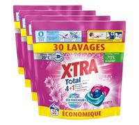 X-Tra Total - Lessive Capsules- Trio-Caps - 4+1 - Propreté - Eclat - Fraîcheur - Engagé pour vous - Economique - Parfum Fleuri - Déo Fraîcheur + - 24H Anti-Odeurs - Efficace des 20°C - 30 Lavages