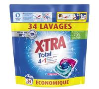 X, Tra Total - Lessive Capsules - Trio-Caps - 4 plus 1 - Propreté - Eclat - Fraîcheur - Engagé pour vous - Economique - Une seule lessive pour tout votre linge - Efficace des 20°C - 34 Lavages