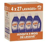 X, Tra Total - Lessive Liquide - 4 plus 1 - Propreté - Eclat - Fraîcheur - Engagé pour vous - Economique - Une seule lessive pour tout votre linge - Efficace des 20°C - 108 Lavages - 5 Mois de Lessive
