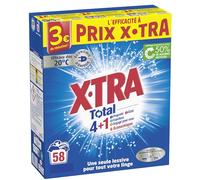 X, Tra Total - Lessive Poudre - 4 plus 1 - Propreté - Eclat - Fraîcheur - Engagé pour vous - Economique - Une seule lessive pour tout votre linge - Efficace des 20°C - 58 mesures