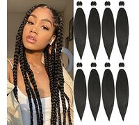 X-Tress 8 Packs Easy Braid 24" Professional Pre-stretched Braiding Hair Itch Free Synthetic Fiber Hot Water Setting Dark Brown Color Yaki Hair for Crochet Braids(#2 Dark Brown) Off Black