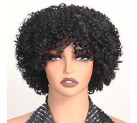 X-TRESS Perruque afro noire crépue bouclée avec frange pour femme, perruque synthétique courte sans colle, résistante à la chaleur