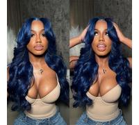 X-TRESS Perruque bleue HD Lace Front pour femme noire - Cheveux longs bouclés en fibre synthétique résistante à la chaleur avec cheveux de bébé pré-épilés - 71,1 cm