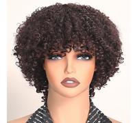 X-TRESS Perruque synthétique courte bouclée afro Brun Chocolat de 6 Pouces avec frange, sans colle, résistante à la chaleur (Brun Chocolat)